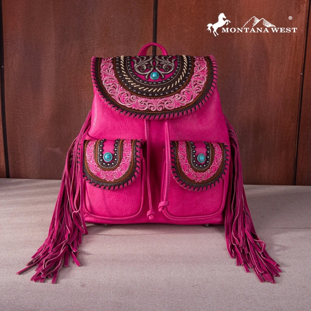 Montana West Floral Embroidered Collection Backpack Hot Pink